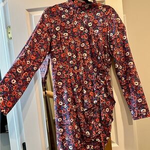 Veronica Beard Red and Blue Floral Long Sleeve Dress